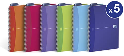 Best Value Oxford Office A4 Translucent Poly Cover Wirebound Notebook Narrow Ruled with Margin 180 Page including Repositionable Divider/Ruler, Assorted Colours, 5 Notebooks