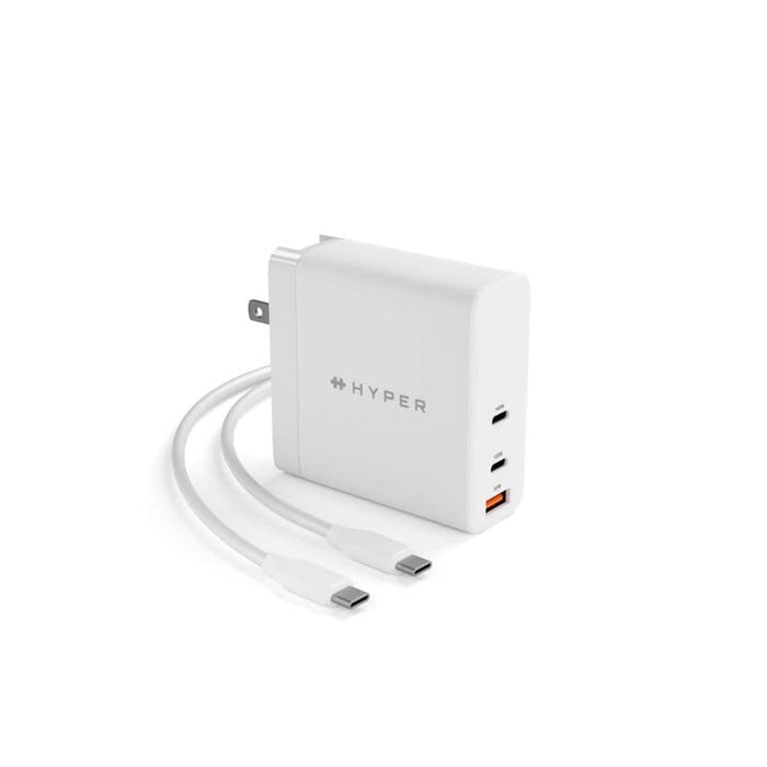 HyperJuice - Power adapter - GaN technology - 140 Watt - QC 3.0, Power Delivery 3.1 - 3 output connectors (USB, 2 x USB-C) - white