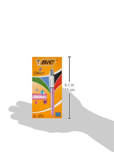 Best Value BIC 4 Colours Shine Ballpoint Pens - Metallic Pink Body, Box of 12