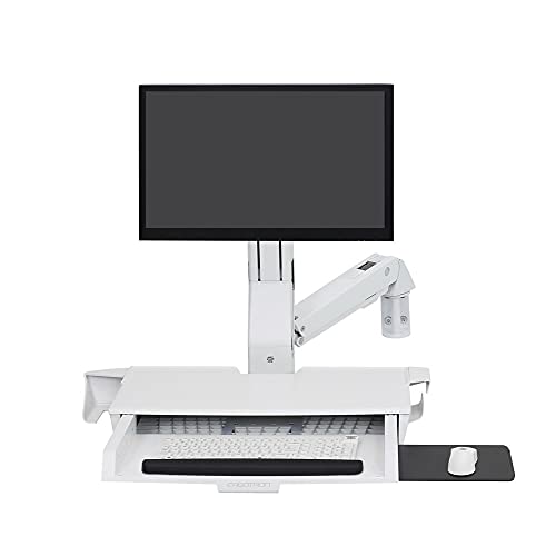 Ergotron StyleView Combo Arm with Worksurface & Pan - Mounting kit (wrist rest, wall mount bracket, track mount bracket kit, slide-out mouse tray, monitor mount, combo arm, work surface with keyboard tray, scanner and mouse holder) - for LCD display / PC equipment - aluminium, high-grade plastic - white - screen size: up to 24" - wall-mountable