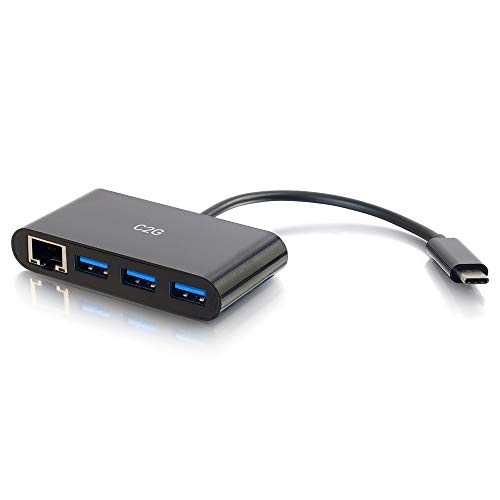 C2G USB C Ethernet and 3 Port USB Hub Black - Hub - 3 Ports - Network adapter - USB-C - Gigabit Ethernet x 1 + USB 3.0 x 3 - black