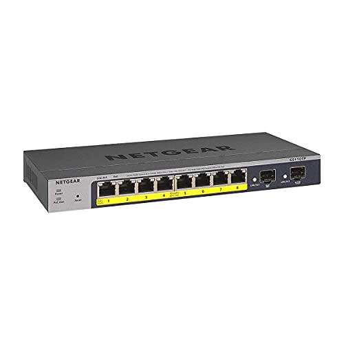 NETGEAR Smart GS110TPv3 - Switch - smart - 8 x 10/100/1000 (PoE) + 2 x SFP - desktop, wall-mountable - PoE+ (55 W) - DC power