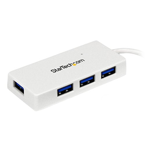 StarTech.com 4 Port USB 3.0 Hub - Multi Port USB Hub w/ Built-in Cable - Powered USB 3.0 Extender for Your Laptop - White (ST4300MINU3W)