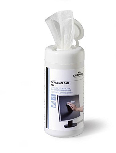 Best Value DURABLE SCREENCLEAN Tub of 100 Alcohol-Free Screen Clean Wipes for Streak-Free Cleaning of Monitors, Laptops, TVs, Printers, Photocopiers, etc.