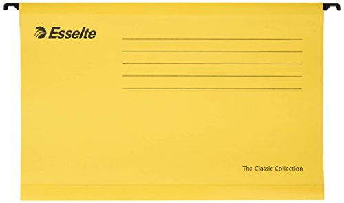 Best Value Esselte 90335 Classic Reinforced Suspension File, Foolscap, Pack of 25, Tabs Included, 360 x 240 mm, Yellow