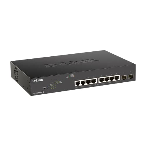 D-Link DGS 1100-10MP - V2 - switch - smart - 8 x 10/100/1000 (PoE) + 2 x Gigabit SFP - rack-mountable - PoE (130 W)