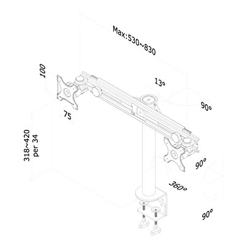 NewStar Tilt/Turn/Rotate Dual Desk Mount (clamp) for two 19-30" Monitor Screens, Height Adjustable - Black - Desk mount for 2 LCD displays - black - screen size: 19"-30"