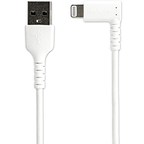 STARTECH.COM Angled Lightning to USB Cable 1 m/3.ft - Heavy Duty MFI Certified Lightning Cable - White - USB to Lightning (RUSBLTMM1MWR)