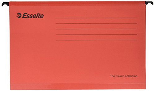 Best Value Esselte 90336 Classic Reinforced Suspension File, Foolscap, Pack of 25, Tabs Included, Red, 360 x 240 mm