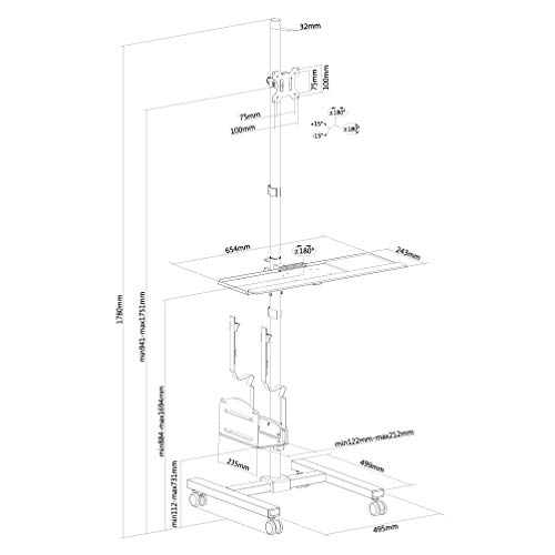 Neomounts by Newstar FPMA-MOBILE1700 - Cart - for LCD display / PC equipment - black - screen size: 10"-32"