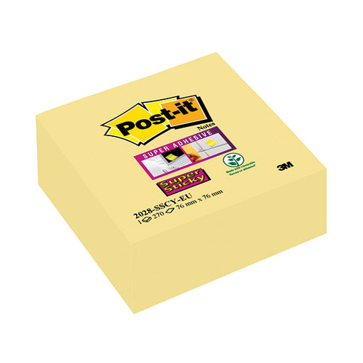 Post-it Note Cube Super Sticky 76 x 76mm Canary Yellow 2028-SSCY-EU