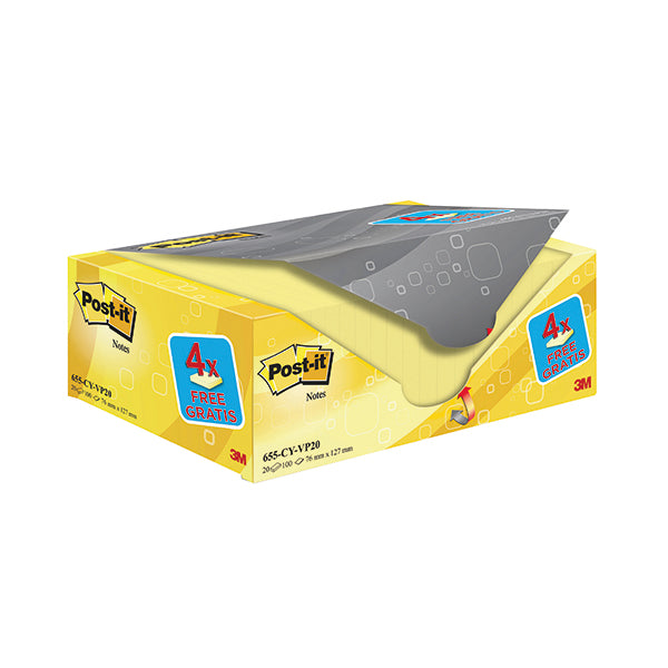 Post-it Notes 76 x 127mm Canary Yellow (Pack of 20) 655CY-VP20