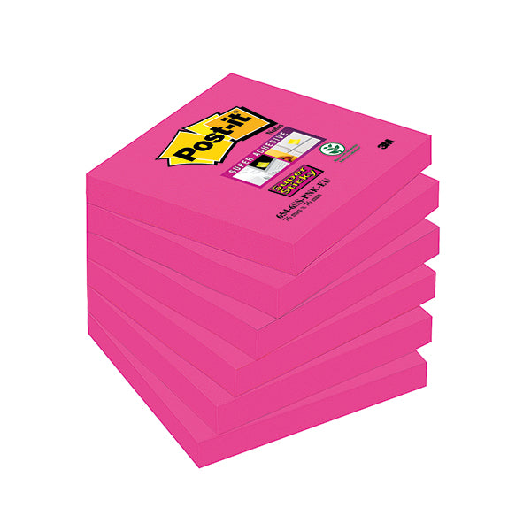 Post-it Notes Super Sticky 76x76mm Fuchsia 90 Sheets (Pack of 6) 654-6SS-PNK-EU