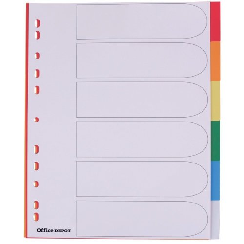 Best Value Polypropylene punched Dividers A4 Extra Wide 6 Part Colour Tabs