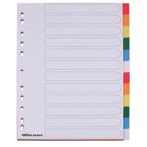 Best Value Polypropylene punched Dividers A4 Extra Wide 12 Part Colour Tabs