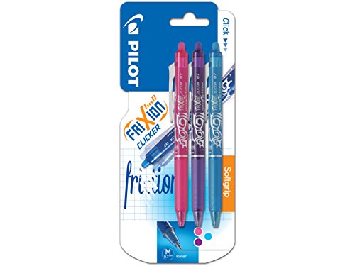 Best Value Pilot Frixion Clicker Retractable Erasable Rollerball 0.7 mm Tip - Violet/ Pink/ Turquoise, Pack of 3