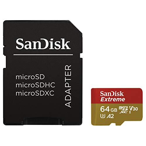 SanDisk Extreme - Flash memory card (microSDXC to SD adapter included) - 64 GB - A2 / Video Class V30 / UHS-I U3 / Class10 - microSDXC UHS-I