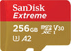 SanDisk Extreme - Flash memory card (microSDXC to SD adapter included) - 256 GB - A2 / Video Class V30 / UHS-I U3 / Class10 - microSDXC UHS-I