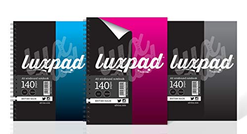 Best Value Luxpad A5 Twin Wire Casebound Notebooks in 3 Assorted Colours with 140 Feint Ruled Pages. [Pack of 12]