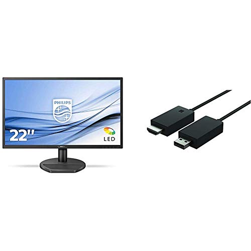 Best Value Philips 221S8LDAB/00 21.5 Inch LCD Monitor- Black and Microsoft Wireless Display V2 Adapter - Black