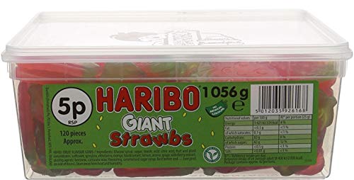 Best Value HARIBO Giant Strawbs, bulk tub sweets, 1kg