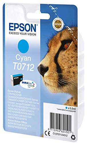 Epson T0712 - 5.5 ml - cyan - original - ink cartridge - for Stylus DX9400, SX115, SX210, SX215, SX218, SX415, SX515, SX610, Stylus Office BX310, BX610