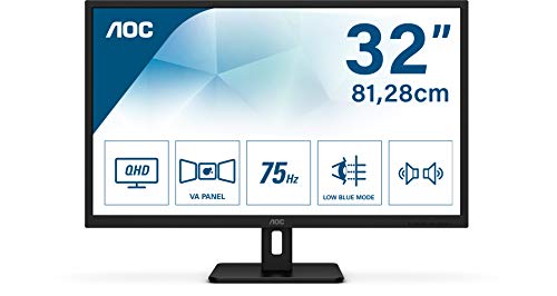 AOC Q32E2N - LED monitor - 32" (31.5" viewable) - 2560 x 1440 QHD @ 75 Hz - MVA - 250 cd/m - 3000:1 - 4 ms - HDMI, DisplayPort - speakers - black