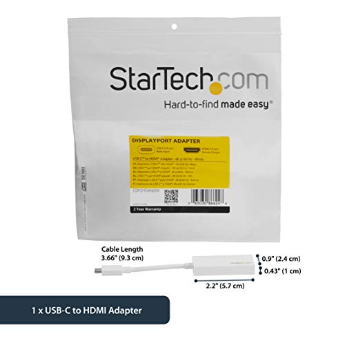 StarTech.com CDP2HD4K60W USB-C to HDMI Adapter - White - 4K 60Hz