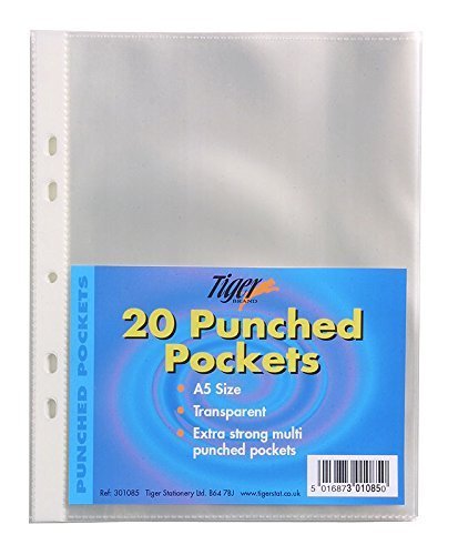 Best Value Tiger A5 strong transparent poly punched pockets x 20 sleeves/wallets