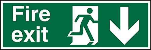 Best Value Seco Fire Exit - Fire Exit, Man Running Right, Arrow Pointing Down Sign, 300mm x 100mm - Self Adhesive Vinyl