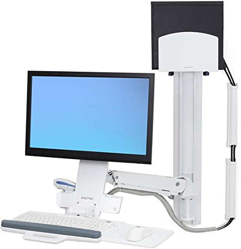 Ergotron StyleView Sit-Stand Combo System With Medium white CPU Holder - Mounting kit (articulating arm, wall track mount) - for LCD display / PC equipment (Lift and Pivot) - plastic, aluminium - white - screen size: up to 24"