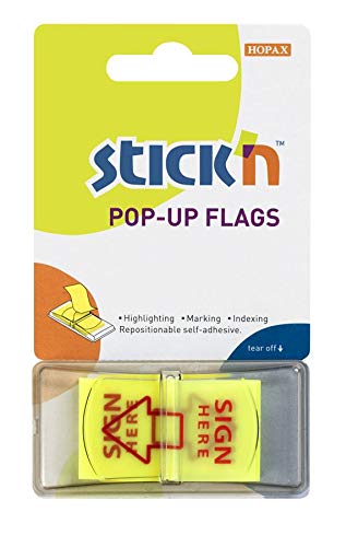 Best Value Stick N 25mm Sign Here Pop Up Flag - Yellow