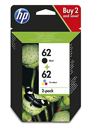 Best Value HP N9J71AE 62 Original Ink Cartridges, Black and Tri-color, Pack of 2