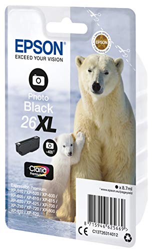 Epson 26XL - 8.7 ml - XL - photo black - original - blister - ink cartridge - for Expression Premium XP-510, 520, 600, 605, 610, 615, 620, 625, 700, 710, 720, 800, 810, 820