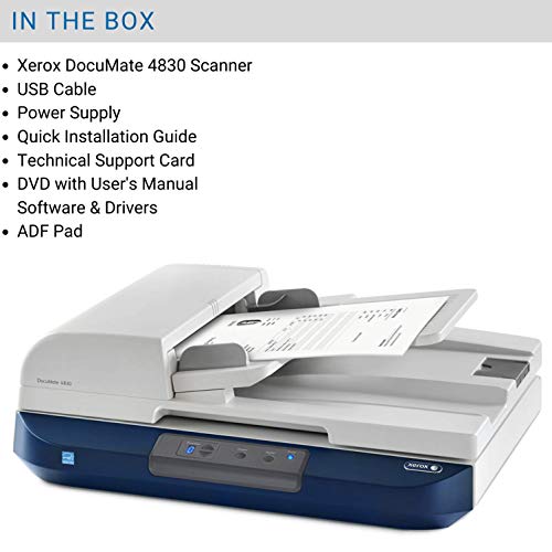 Xerox DocuMate 4830 - Document scanner - Contact Image Sensor (CIS) - Duplex - A3 - 600 dpi - up to 50 ppm (mono) / up to 30 ppm (colour) - ADF (75 sheets) - up to 3000 scans per day - USB 2.0