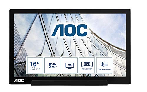 AOC I1601FWUX - LED monitor - 16" (15.6" viewable) - 1920 x 1080 Full HD (1080p) @ 60 Hz - IPS - 220 cd/m - 700:1 - 5 ms - USB-C - black