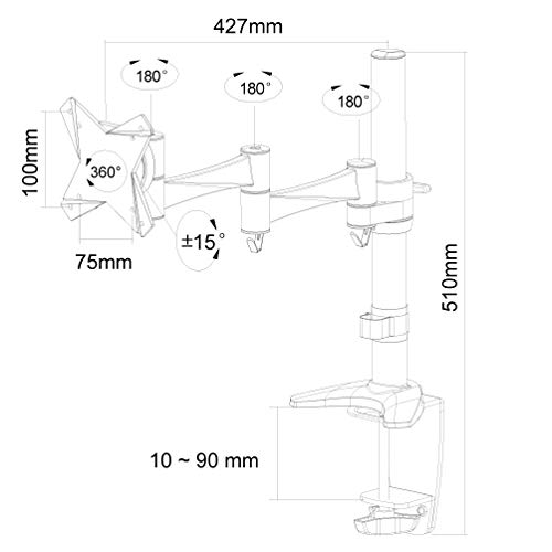 NewStar Full Motion Desk Mount (clamp & grommet) for 10-30" Monitor Screen, Height Adjustable - Silver - Desk mount for LCD display (adjustable arm) - silver - screen size: 10"-30"