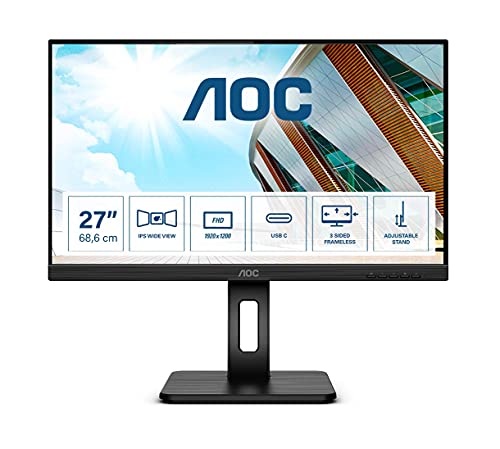 AOC 27P2C - LED monitor - 27" - 1920 x 1080 Full HD (1080p) @ 75 Hz - IPS - 250 cd/m - 1000:1 - 4 ms - HDMI, DisplayPort, USB-C - speakers - black