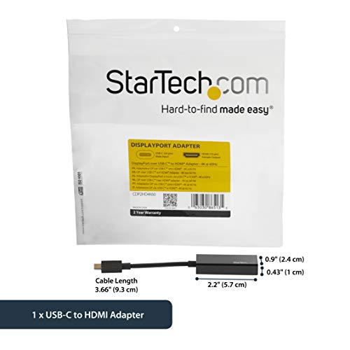 STARTECH.COM USB C to HDMI Adapter 4K 60Hz Thunderbolt 3 Compatible USB-C Adapter USB Type C to HDMI Dongle Converter