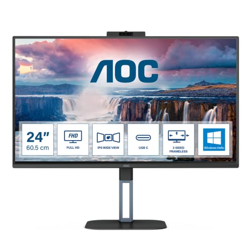 AOC Value-line 24V5CW/BK - V5 series - LED monitor - 24" (23.8" viewable) - 1920 x 1080 Full HD (1080p) @ 75 Hz - IPS - 300 cd/m≤ - 1000:1 - 4 ms - HDMI, DisplayPort, USB-C - speakers - black