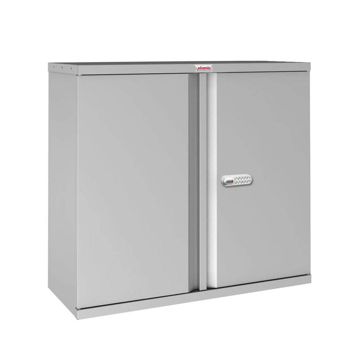 Phoenix SCL Series 2 Door 3 Shelf Steel Storage Cupboard Grey Body Red Doors with Electronic Lock SCL1491GRE