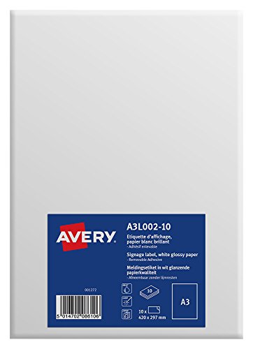 Best Value Avery A3 Durable Printable Signs/A3 Signage, Glossy White, 297 x 420 mm, Pack of 10