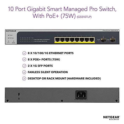 NETGEAR Smart GS510TLP - Switch - L3 Lite - smart - 8 x 10/100/1000 (PoE+) + 2 x SFP - desktop, rack-mountable - PoE+ (75 W) - for NETGEAR WAC740 4 x 4