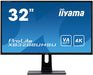 iiyama ProLite XB3288UHSU-B1 - LED monitor - 32" (31.5" viewable) - 3840 x 2160 4K @ 60 Hz - VA - 300 cd/m - 3000:1 - 3 ms - 2xHDMI, DisplayPort - speakers - matte black