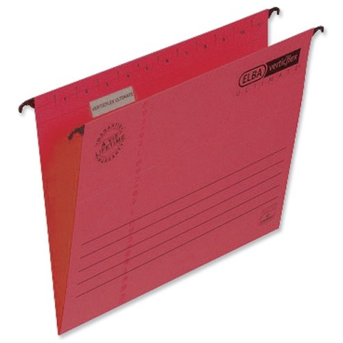 Best Value Elba Ultimate 240 gsm Manilla Verticflex Suspension Files, Foolscap Size, V-Base - Red, Pack of 25