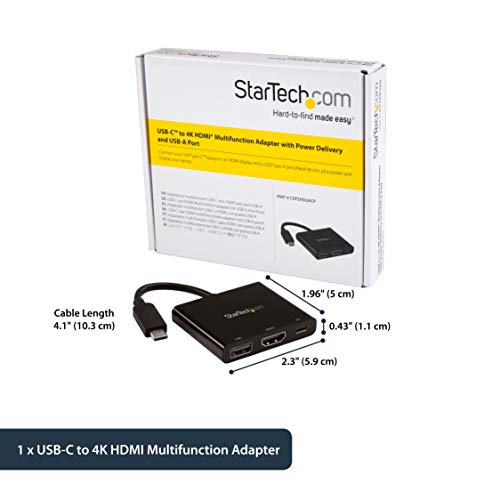 StarTech.com USB-C to HDMI Adapter - 4K 30Hz - Thunderbolt 3 Compatible - with Power Delivery (USB PD) - USB C Adapter Converter (CDP2HDUACP)