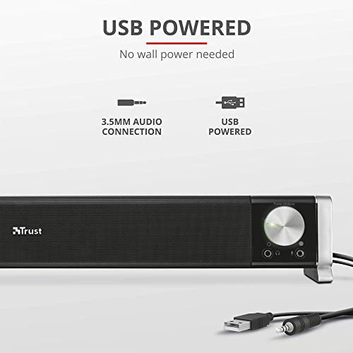 Trust Asto Soundbar Speaker for PC and TV 12W Power Rich Stereo Sound Headphone and Microphone Connection USB Powered