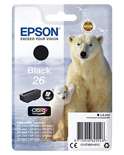 Epson 26 - 6.2 ml - black - original - ink cartridge - for Expression Premium XP-510, 520, 600, 605, 610, 615, 620, 625, 700, 710, 720, 800, 810, 820