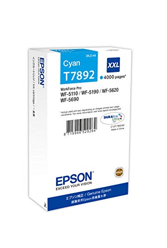 Epson T7892 - 34.2 ml - XXL size - cyan - original - ink cartridge - for WorkForce Pro WF-5110DW, WF-5190DW, WF-5190DW BAM, WF-5620DWF, WF-5690DWF, WF-5690DWF BAM