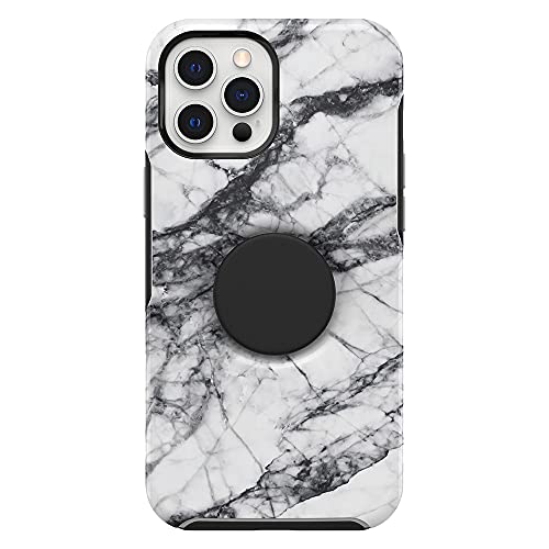 OtterBox Otter + Pop Symmetry Series - Back cover for mobile phone - polycarbonate, synthetic rubber - white marble graphic - for Apple iPhone 12 Pro Max